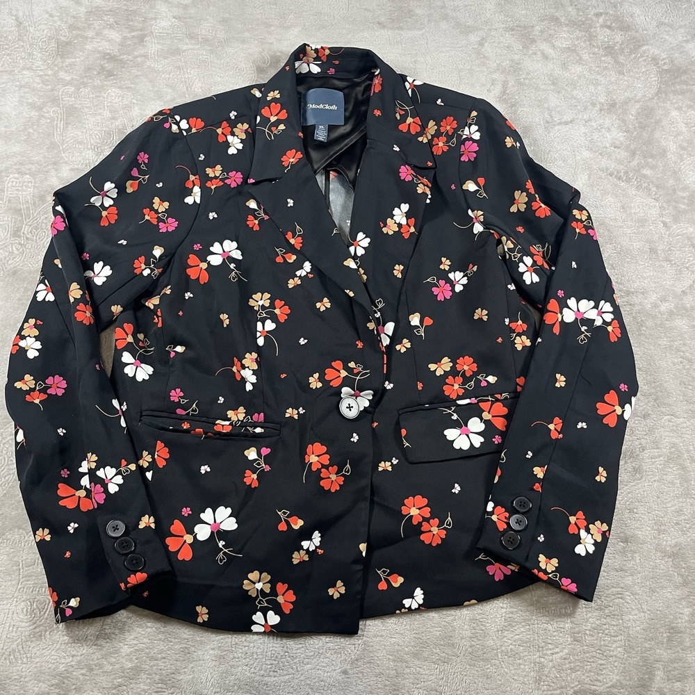 ModCloth Black Floral Blazer with Red, White & Pink Flowers